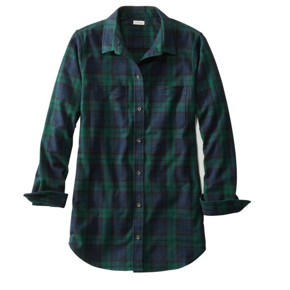L.L. Bean Tops - L.L.Bean Scotch Plaid Flannel Tunic Relaxed Fit Black Watch